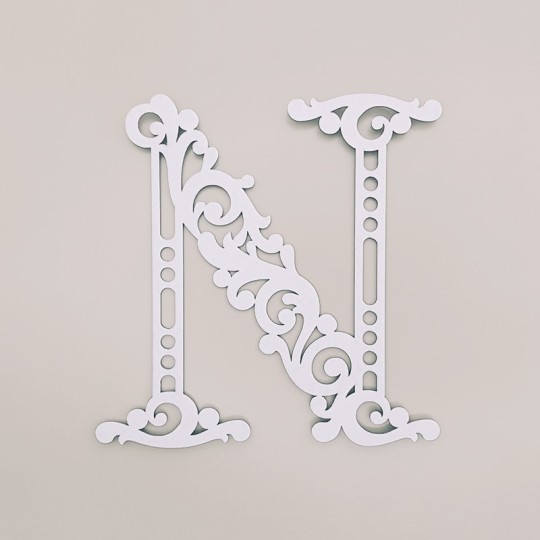 Chipboard bois léger lettre floral N 6,5x6,5cm