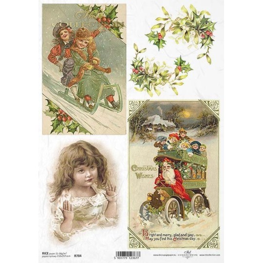 Papier de riz enfants noel A4