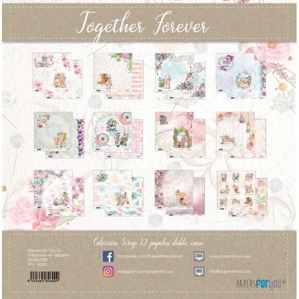 Papier scrapbooking Together Forever Paper for You recto verso 30x30 12fe assortiment