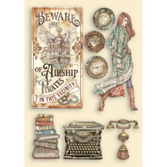 Chipboard bois Lady Vagabond Lifestyle rédacteur dactylographe Stamperia silhouettes entaillées A5