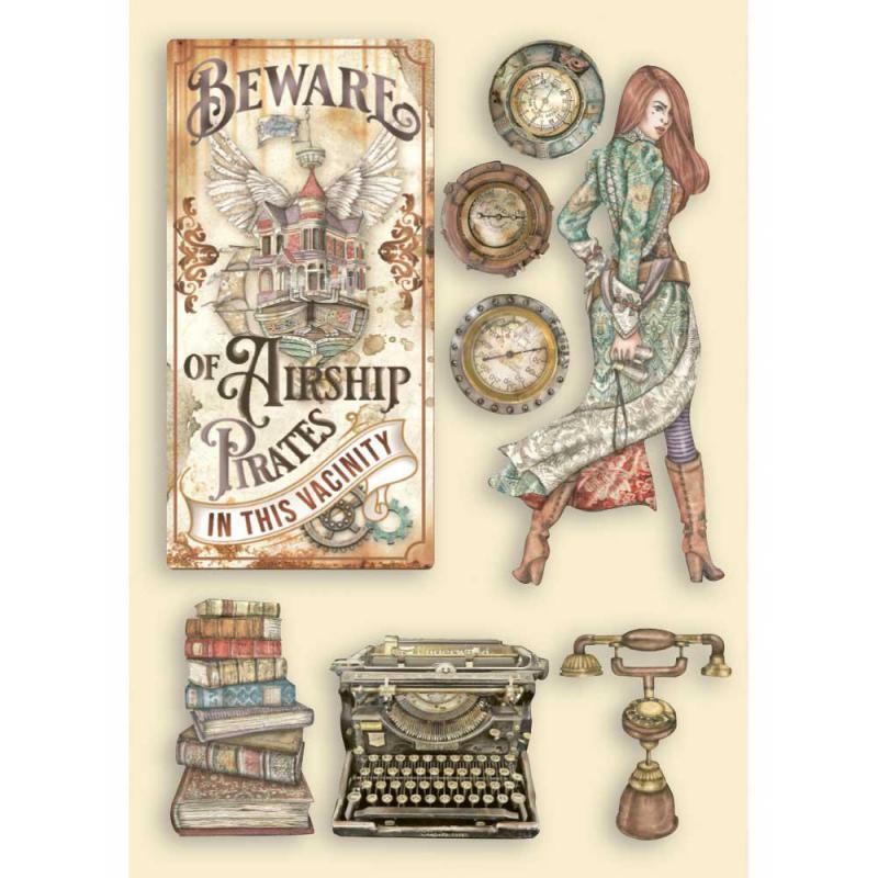 Chipboard bois Lady Vagabond Lifestyle rédacteur dactylographe Stamperia silhouettes entaillées A5