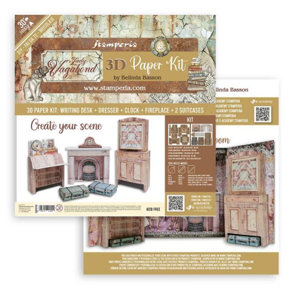 Kit PopUp scrapbooking Lady Vagabond lifestyle Stamperia 30x30