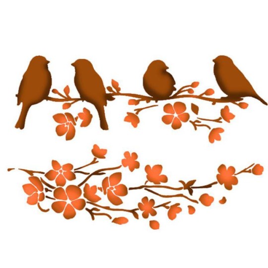 Pochoir plastique arbre et oiseaux Stamperia 21x29.7cm