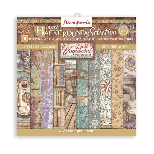 Papier scrapbooking Background maxi selection Lady Vagabond Stamperia 10f 30x30 assortiment