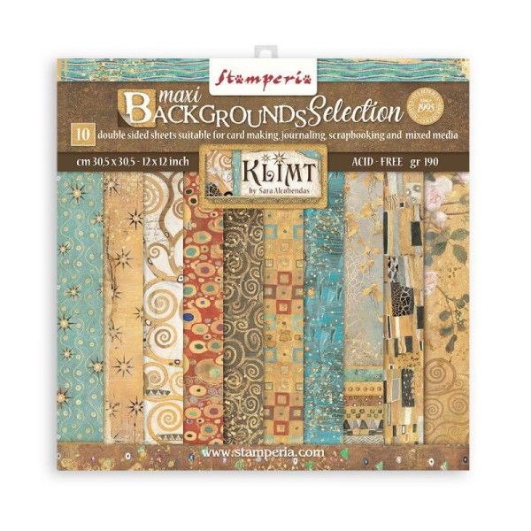 Papier scrapbooking assortiment Stamperia Background maxi selection Klimt 10f 30x30