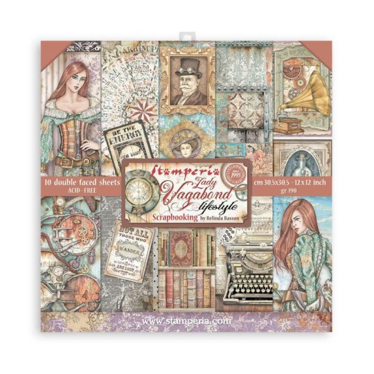 Papier scrapbooking Lady Vagabond Lifestyle Stamperia 10f 30x30 assortiment