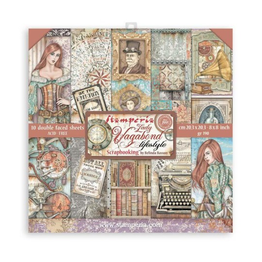Papier scrapbooking Lady Vagabond Lifestyle Stamperia 10f 20x20 assortiment Papier scrapbooking Lady Vagabond Lifestyle Stamperia 10f 20x20 assortiment
