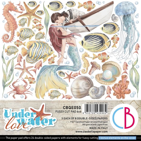 Papier scrapbooking Ciao Bella Underwater Love 24f 15x15 assortiment