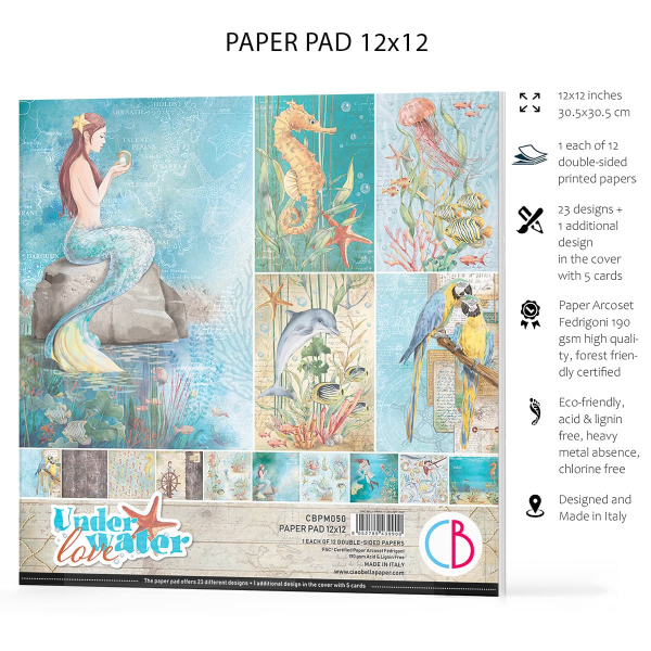 Papier scrapbooking Ciao Bella Underwater Love 12fe 30x30 assortiment