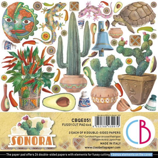 Papier scrapbooking Ciao Bella Sonora 24f 15x15 assortiment Fussy Cut Pad