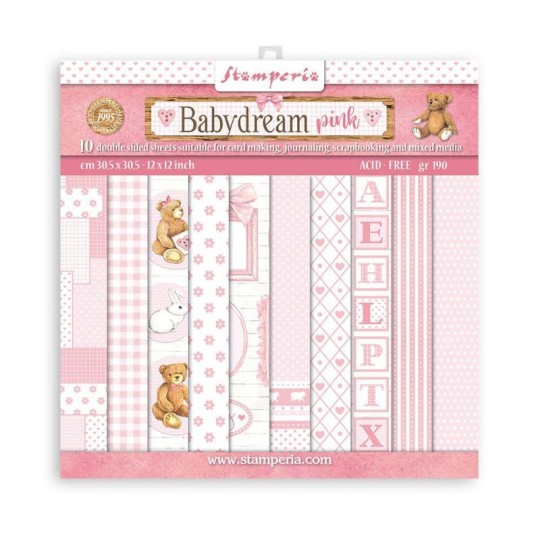 Papier Scrapbooking BabyDream Rose Stamperia 10f 30x30 assortiment