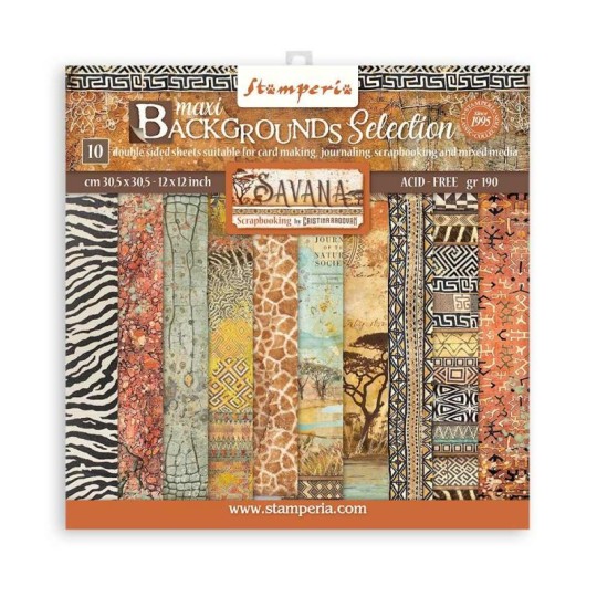 Papier scrapbooking assortiment Stamperia Maxi Background Savana 10f 30x30