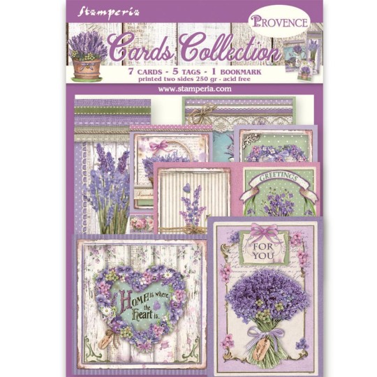 Collection cartes Provence Stamperia 7 cartes 5 tag 1 signet 10x15cm