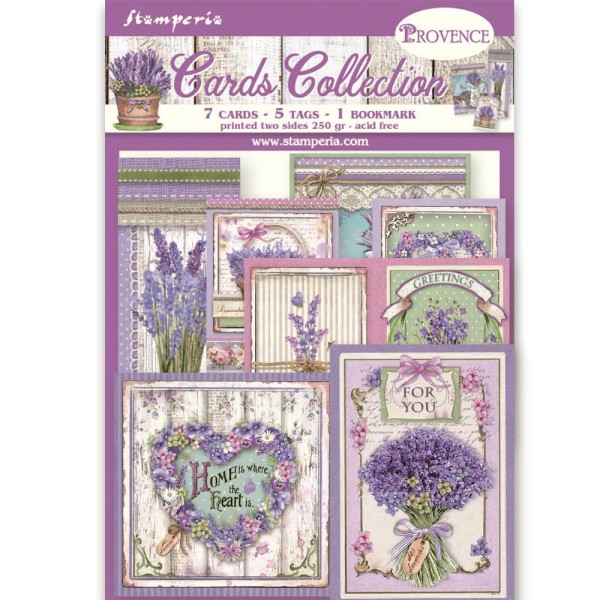 Collection cartes Provence Stamperia 7 cartes 5 tag 1 signet 10x15cm