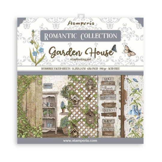 Papier scrapbooking Romantic Garden House Stamperia 10f double face 15x15 assortiment