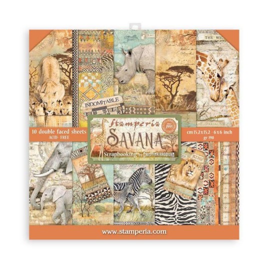 Papier scrapbooking assortiment Stamperia Savana 10f double face 15x15