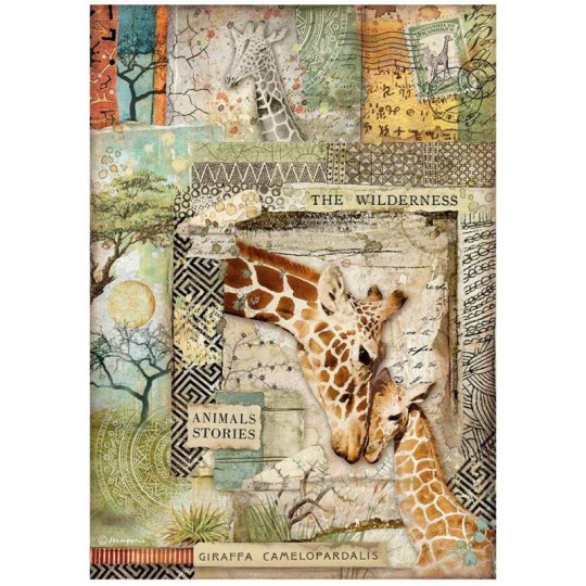 Papier de riz Savana girafe Stamperia A4 Papier de riz Savana girafe Stamperia A4