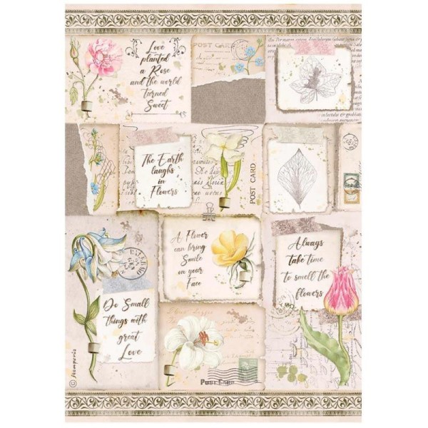 Papier de riz Romantic Garden House lettres et fleures Stamperia A4