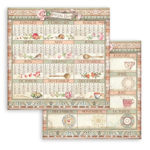 Feuille scrapbooking Stamperia Casa Granada calendrier 30x30cm