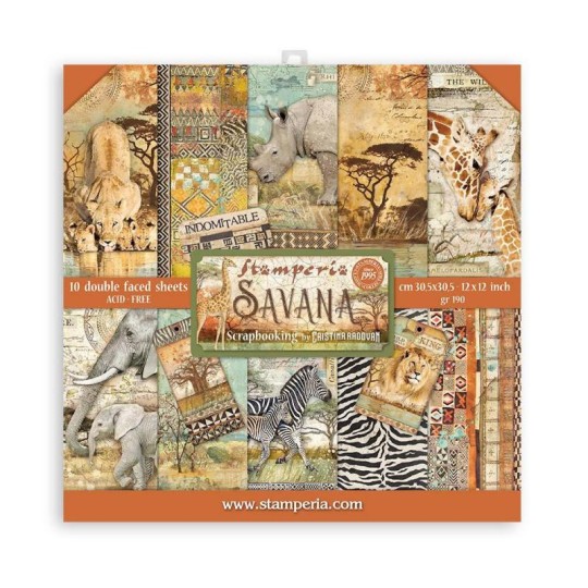 Papier scrapbooking assortiment Stamperia Savana 10f 30x30