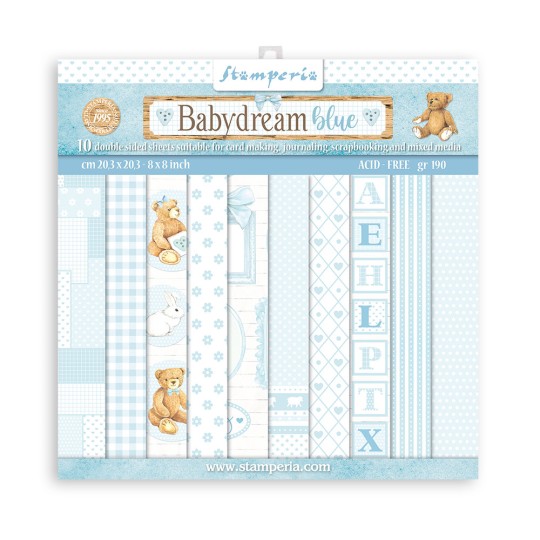 Papier Scrapbooking Baby Dream Bleu Stamperia 10f 30x30 assortiment