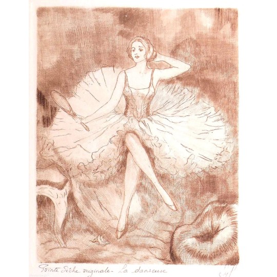 Gravure pointe sèche femme 1900 Gravure pointe sèche femme 1900