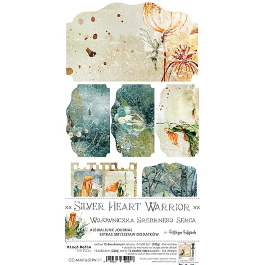 Assortiment scrapbooking Craft O Clock Silver Heart Warrior Junk Journal extra set 15x30