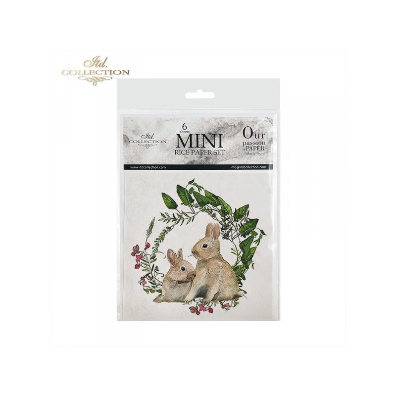 Set de 6 Papiers de riz Petits animaux de Pâques assortiment 15x15cm