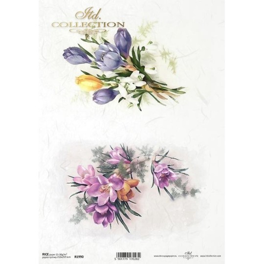 Papier de riz Bouquets de fleurs mauve A4