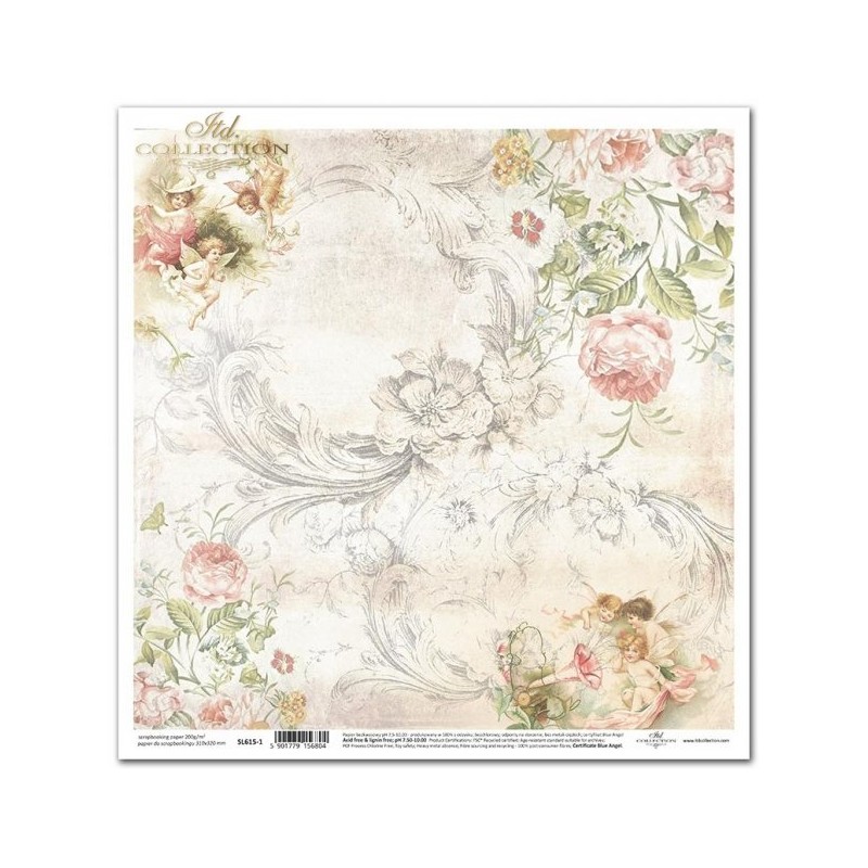Papier scrapbooking anges et fleurs 30x30 