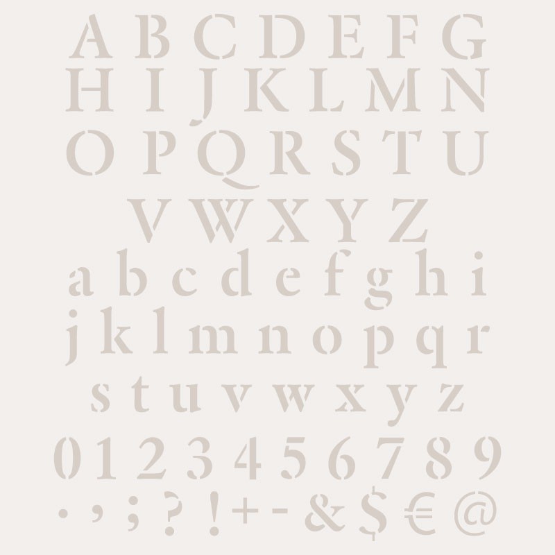 Pochoir décoratif Mya Alphabet 20x30cm - motif 1,6cm - 1,1cm