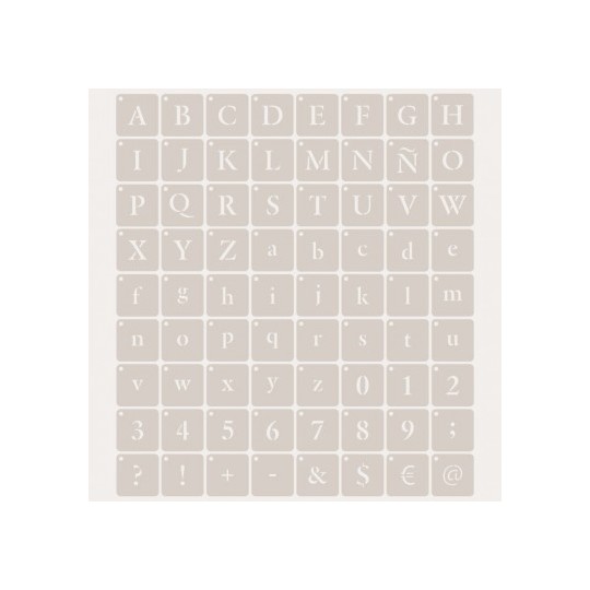 Pochoir décoratif Mya Alphabet 033 8x8cm - motif 3,6cm 72 pièces