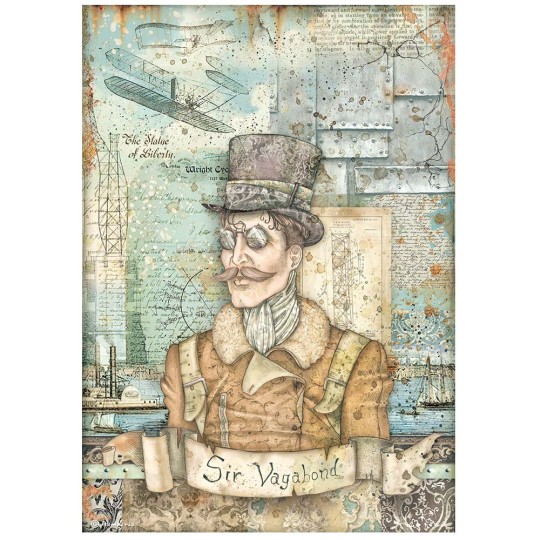 Papier de riz Sir Vagabond Aviator image Stamperia A4