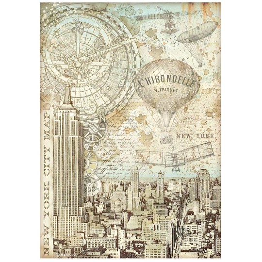 Papier de riz Sir Vagabond Aviator New York city map Stamperia A4