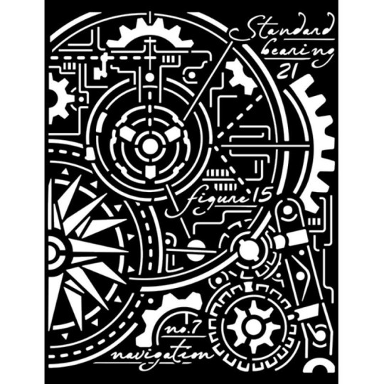 Pochoir scrapbooking Sir Vagabond Aviator gears compass Stamperia 20x25cm