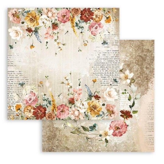 Papier Scrapbooking Garden of Promises flowers and newspaper Stamperia 30x30cm