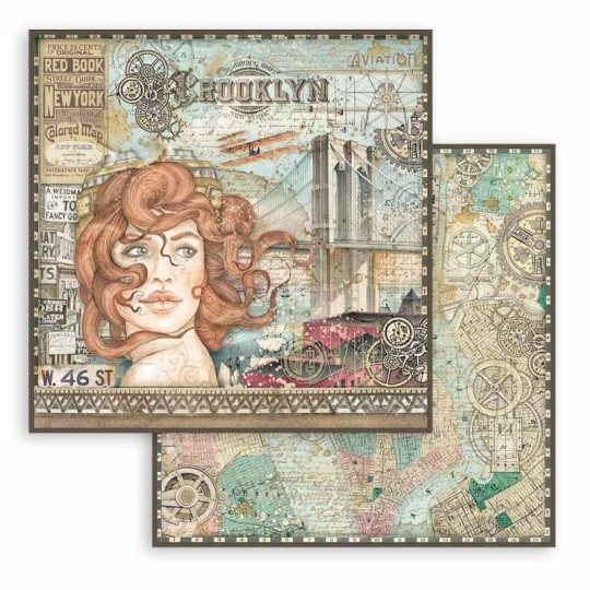 Feuille scrapbooking Stamperia Sir Vagabond Aviator lady 30x30cm