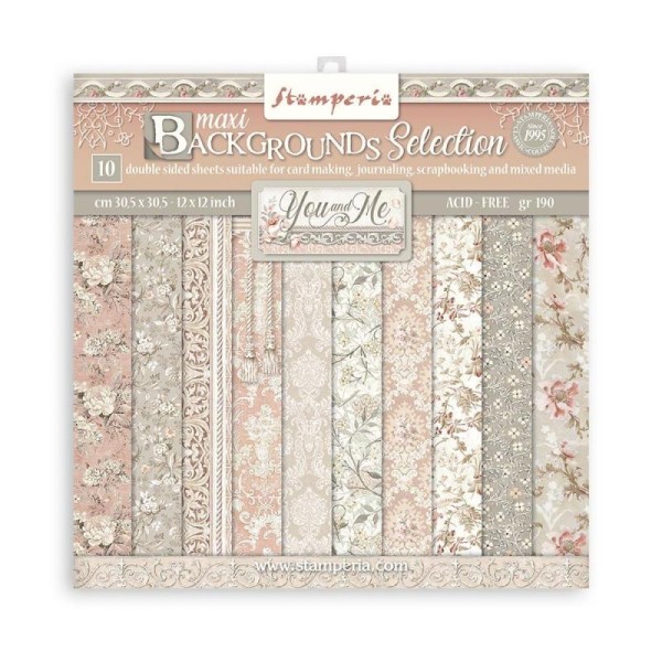 Papier scrapbooking assortiment Stamperia Maxi Background You and me 10f 30x30