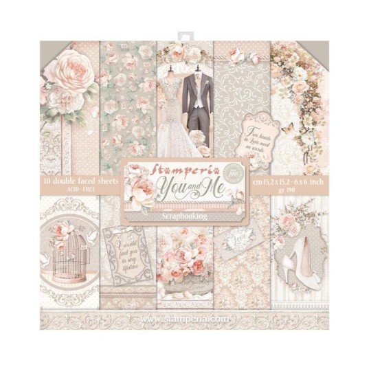 Papier scrapbooking assortiment Stamperia 10f 15x15 You and me