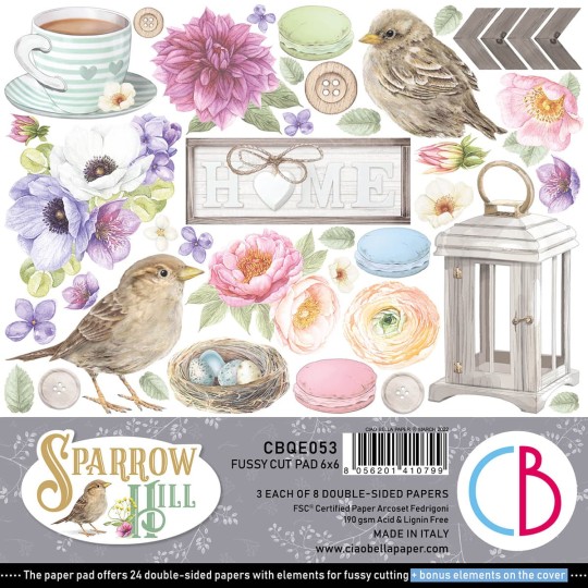 Papier scrapbooking Ciao Bella Sparrow Hill 24f 15x15 assortiment Fussy Cut Pad