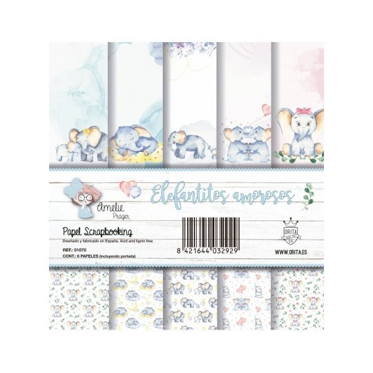 Papier scrapbooking Amelie Prager Elefentitos Amorosos 6fe 30x30 assortiment