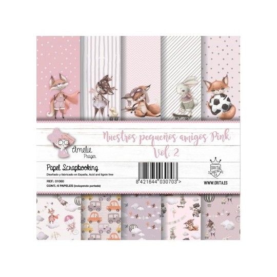 Papier scrapbooking Amelie Prager Nuestros Pequeno Amigos Pink Vol.2 6fe 30x30 assortiment