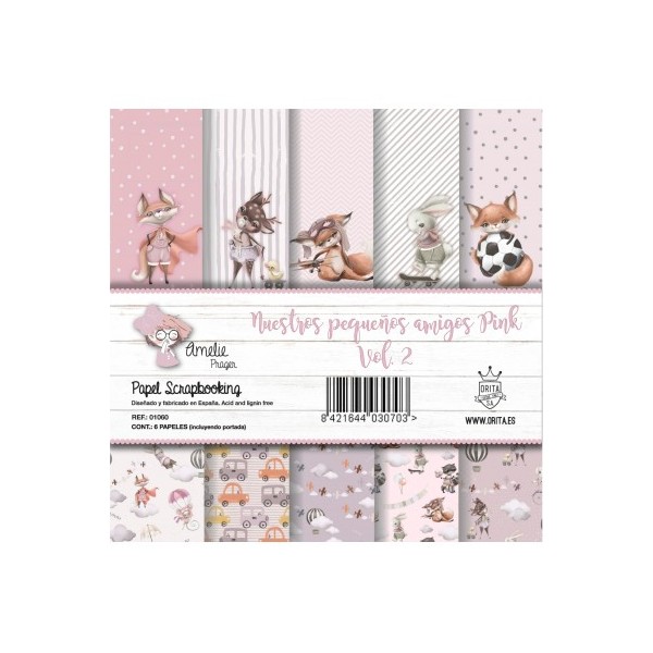 Papier scrapbooking Amelie Prager Nuestros Pequeno Amigos Pink Vol.2 6fe 30x30 assortiment