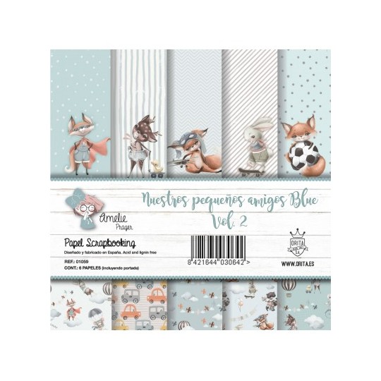 Papier scrapbooking Amelie Prager Nuestros Pequeno Amigos Blue Vol.2 6fe 30x30 assortiment