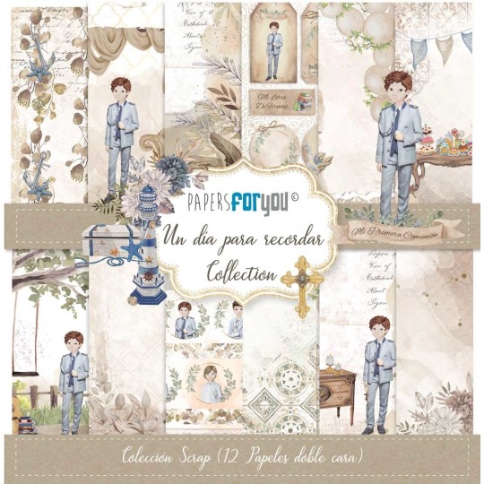 Papier scrapbooking Un jour inoubliable pour un garçon Papers for You recto verso 30x30 12fe assortiment