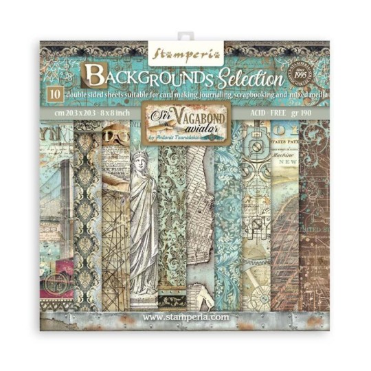 Papier scrapbooking Backgrounds Selection - Sir Vagabond Aviator Stamperia 10f 20x20 assortiment