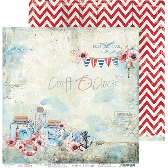 Papier scrapbooking Craft O Clock Seaside Greetings 01- 30x30 réversible