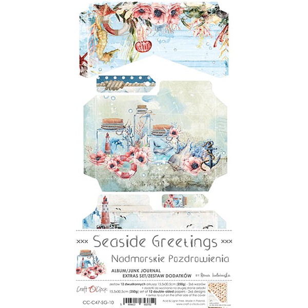 Assortiment scrapbooking Craft O Clock Seaside Greetings Junk Journal extra set 15x30