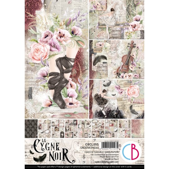 Papier scrapbooking Ciao Bella Cygne Noir 9fe A4 assortiment