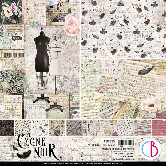 Papier scrapbooking Ciao Bella Cygne Noir 8fe 30x30 assortiment